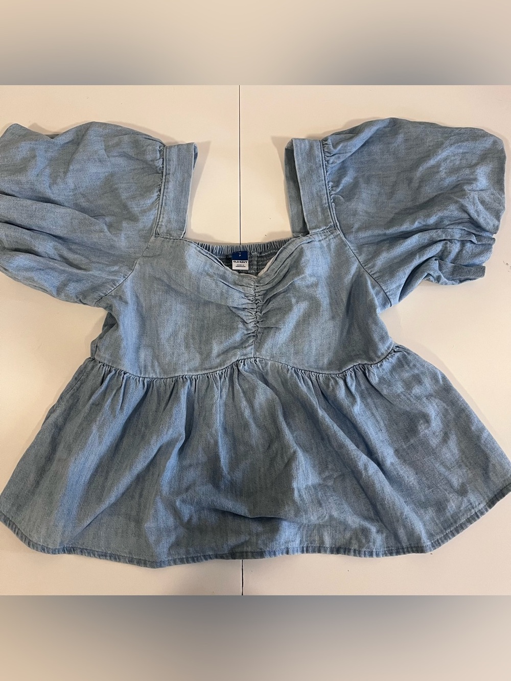 Old Navy Light Blue Denim Puff Sleeve Peplum